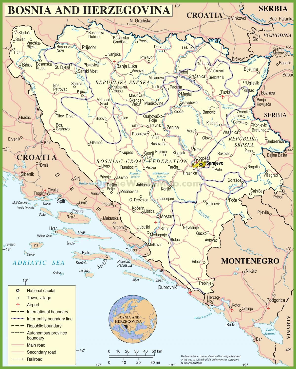 Karta över Bosnien road