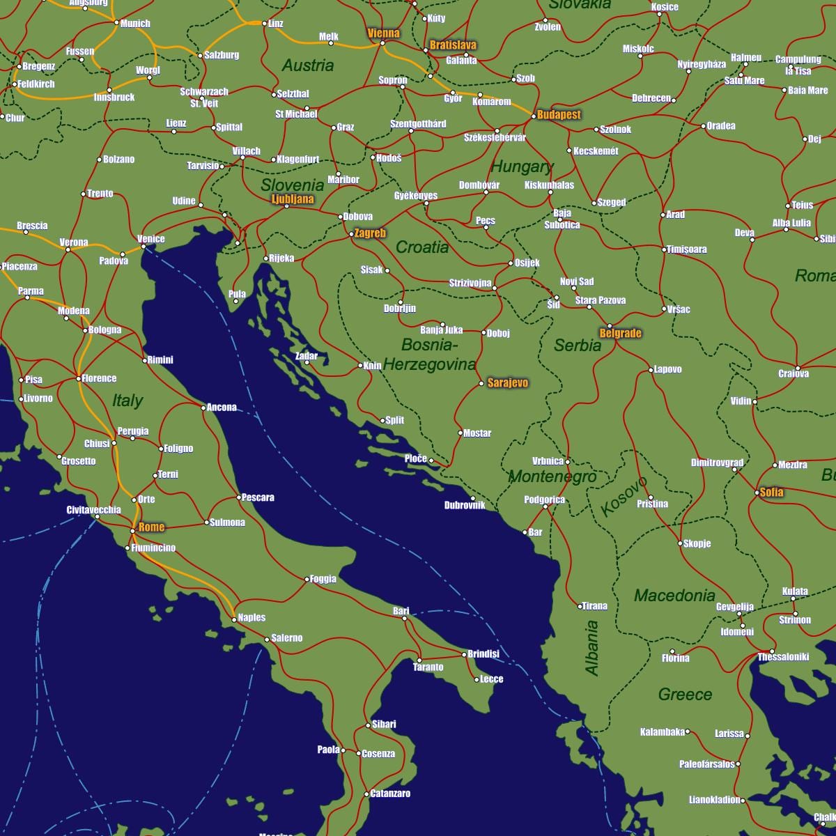 Bosnien järnväg karta