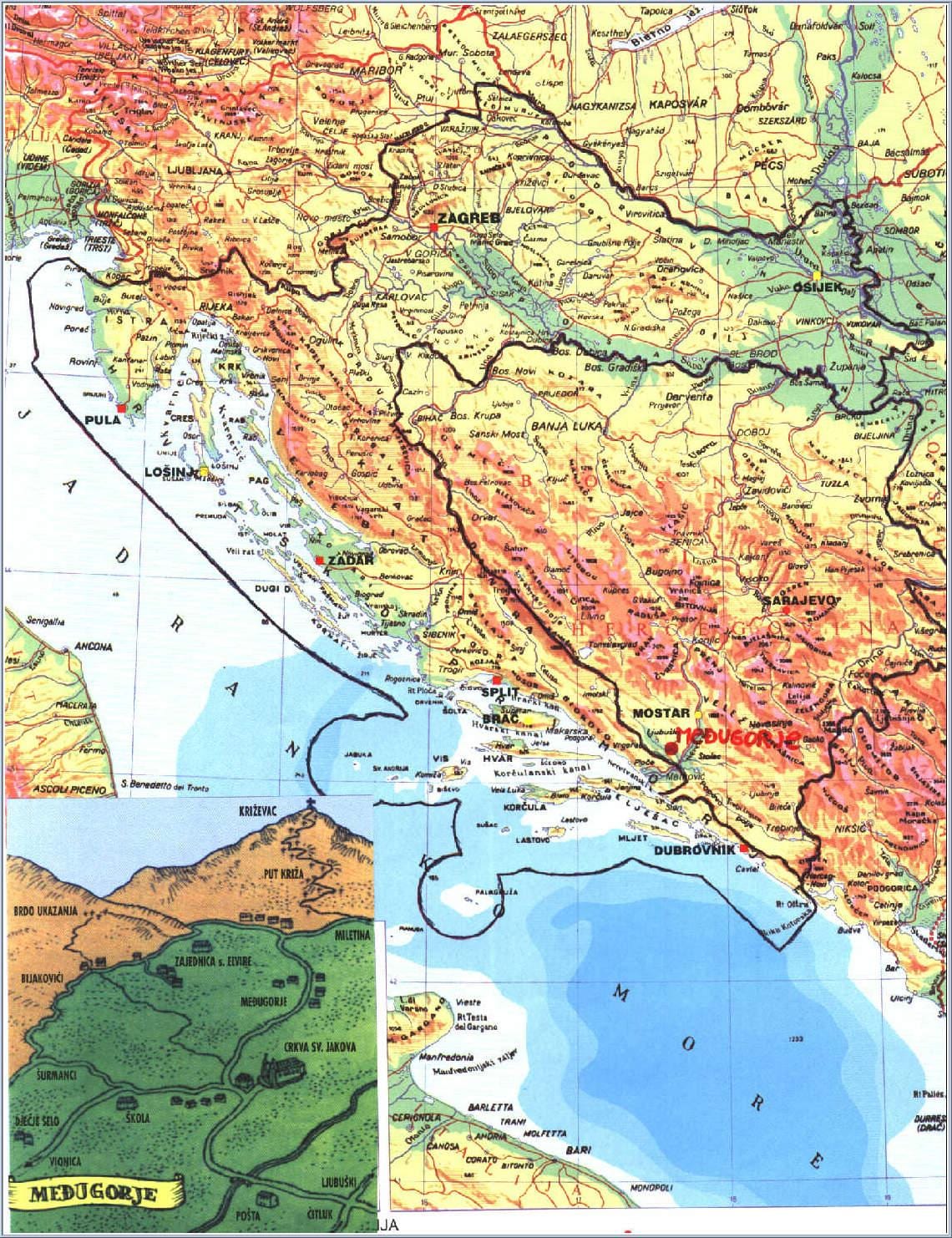 karta över medjugorje i Bosnien-Hercegovina