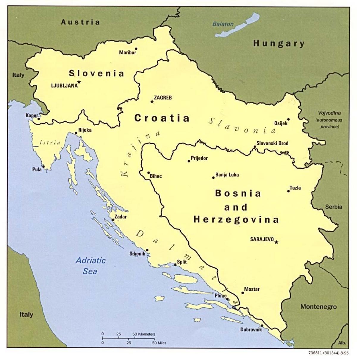 karta över Bosnien och Hercegovina och omgivande länder